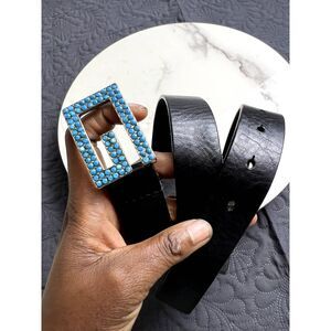 Guess Genuine Leather Silver G w/Turquoise crystals Belt Cowgirl SZ S:Pre-Owned